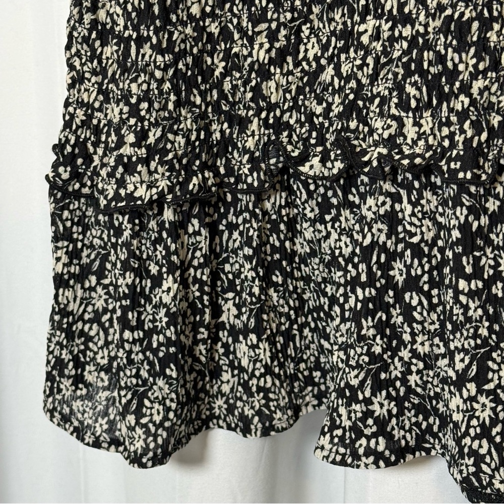 MNG Mango Floral Smocked Mini Dress Black White Boho Medium NWT - Picture 9 of 16